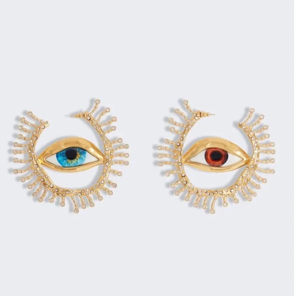 GAZE HOOP GOLD EYES EARRINGS - Picture 7 of 16